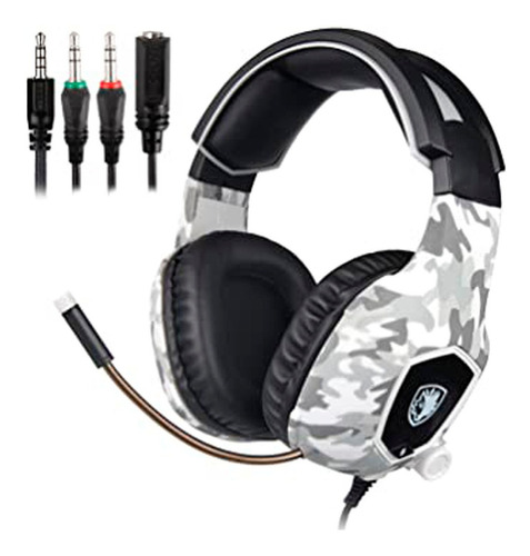 Auriculares Gamer Sades Sa818 White Camouflage Mic Pc Full Color Blanco