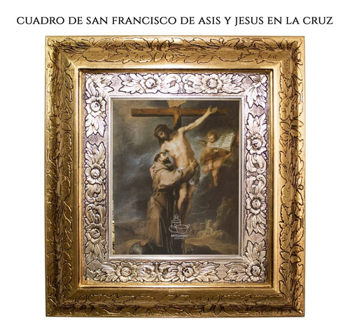 Cuadro San Francisco De Asis Y Jesus En La Cruz 45x40 Cm