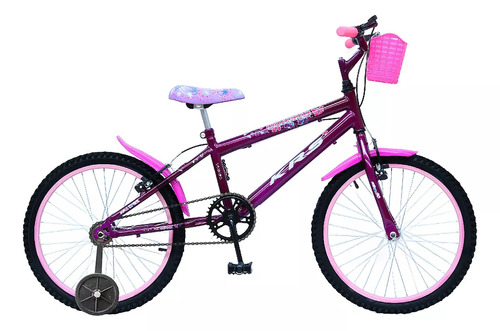 Bicicleta  infantis infantil KRS Butterfly 2023 aro 20 1v freios v-brakes cor violeta com rodas de treinamento