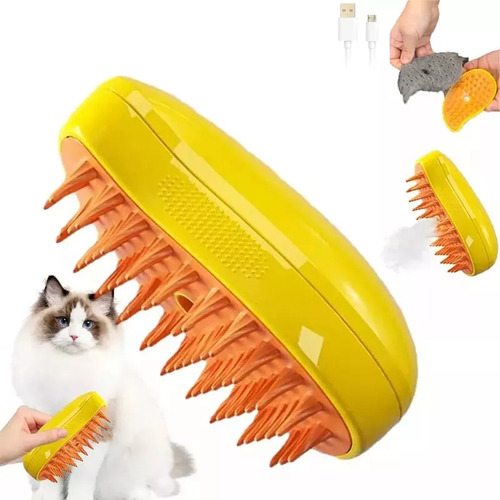3 In 1 Depilación Cepillo De Vapor Para Mascotas Peine Cepillo Automático Amarillo Cepillo Eléctrico De Limpieza A Vapor Y Gatos