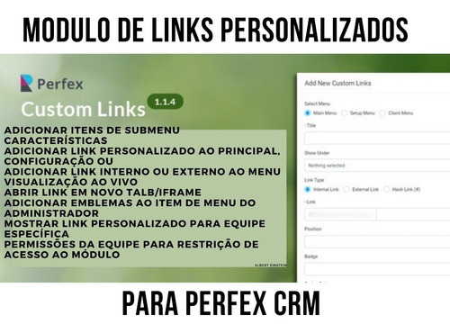 Imagem 1 de 5 de  Modulo Links Personalizados E Menu - Perfexcrm