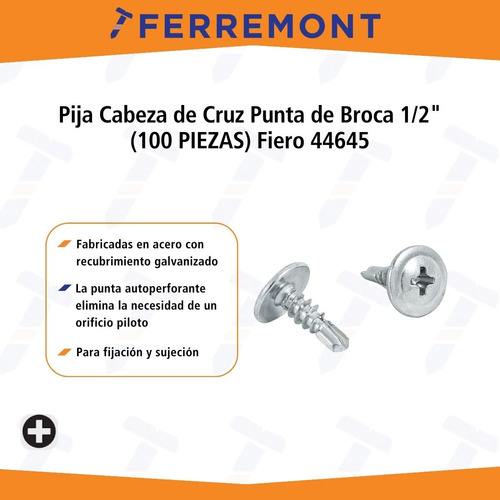 Pija Cabeza De Cruz Punta De Broca 1/2 (100pz) Fiero 44645