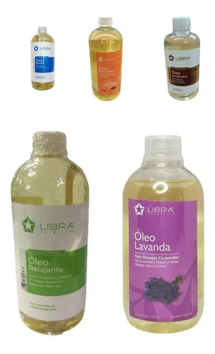 Kit De 5 Oleos 500ml Para Masajes Libra Cosmetica