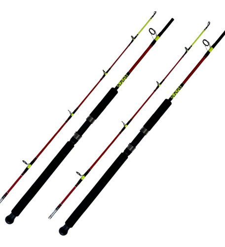 2 Varas Pesca Pesada Resistente Ottoni Capitan Molinete 1,95 Cor Vermelho