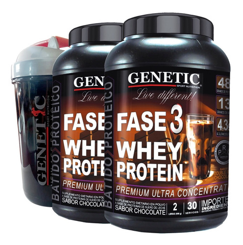 Crecimiento Muscular Whey Protein Fase 3 4lb Shaker Genetic