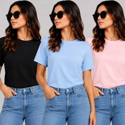 Kit com 3 Camisetas Malha Peruana Oversized Feminina