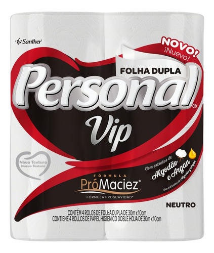 Papel Higiênico Folha Dupla Neutro Personal Vip 30m Pacote 4 Unidades