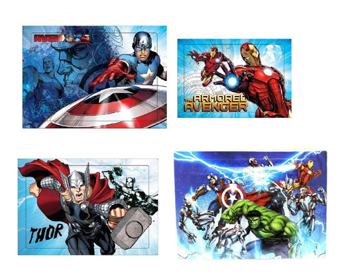 Kit 4 Quebra Cabeça Infantil Vingadores Avengers Heróis 63pç