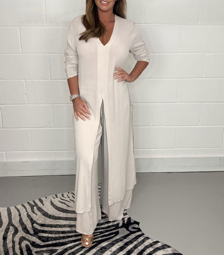 I H Conjunto De Camisa Con Cuello En V Y Pantalón Para Mujer