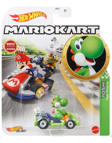 Yoshi Pipe Frame Hot Wheels Mario Kart, edição 2021, cor verde limão