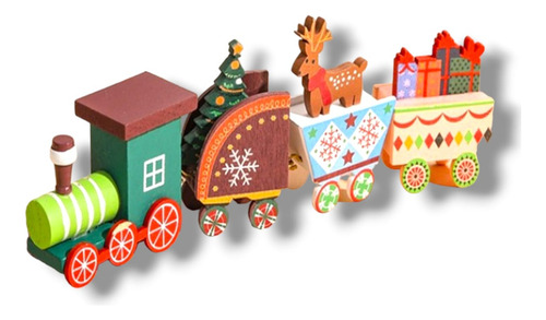 Mini Tren De Madera Navideño Navidad 1 Tren 3 Vagones