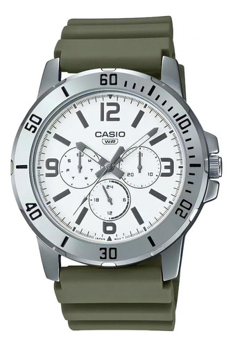 Reloj Casio Sports Mtp-vd300-3b Hombre Ts Color de la correa Verde Color del bisel Plateado Color del fondo Blanco