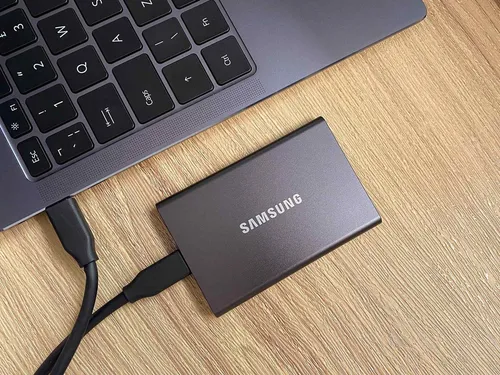 Disco duro externo - MU-PC1T0T SAMSUNG, 1x USB 3.2, 1x USB-C, SSD, Gris