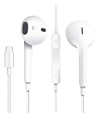 Fone De Ouvido Estéreo H'maston Entrada Tipo-c Ear-02 Branco Luz Azul
