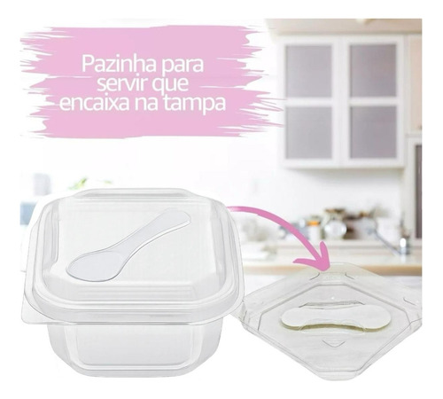 200un Potinho P/ Bolo De Pote Quadrado 150ml C/ Mini Colher