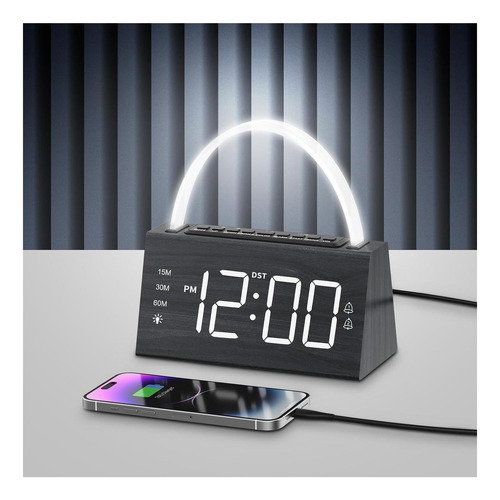 Reloj Despertador Digital De Madera Lichi Con Luz Nocturna