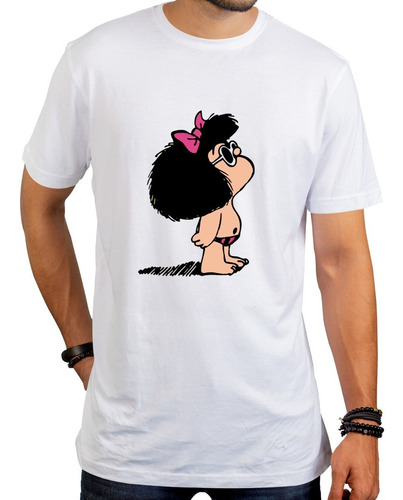 Imagen 2 de 5 de Remera Blanca Mafalda Playa Hombre Mujer Niños Modal Premum