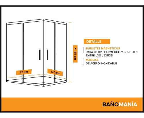 Imagen 4 de 10 de Box De Ducha 80 X 70 Vidrio Incoloro 6 Mm Sin Receptáculo