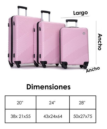Set De Equipaje Rigido 3 Maletas Con Ruedas 360°
