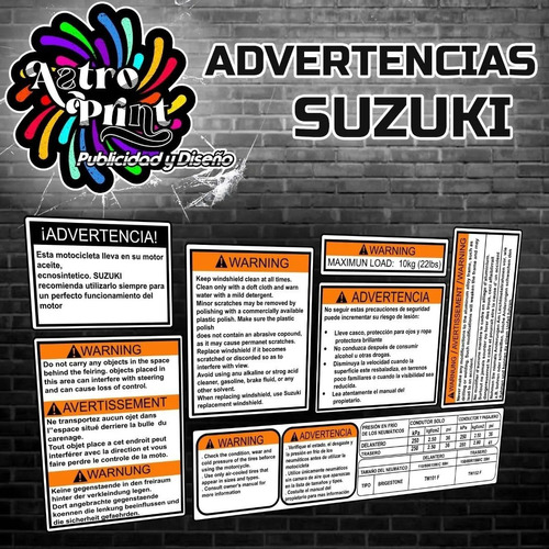 Kit De Calcomanias Advertencias Suzuki