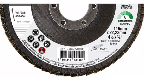 Disco Lixa Flap Grão 80 Kit 10 Peças Classic Basic Norton Cor Preto