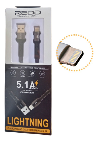 Cable Gris Lightning Compatible Con iPhone 5.1a Redd 1m Carg