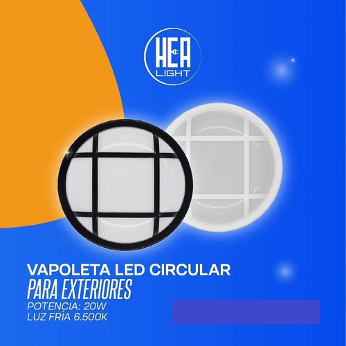 Lampara Led Redonda 20w Mv Hea Light Con Rejilla Ip65