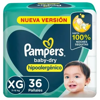 Pampers Baby Dry Hipoalergénico Xg X 144 (pack X 4)