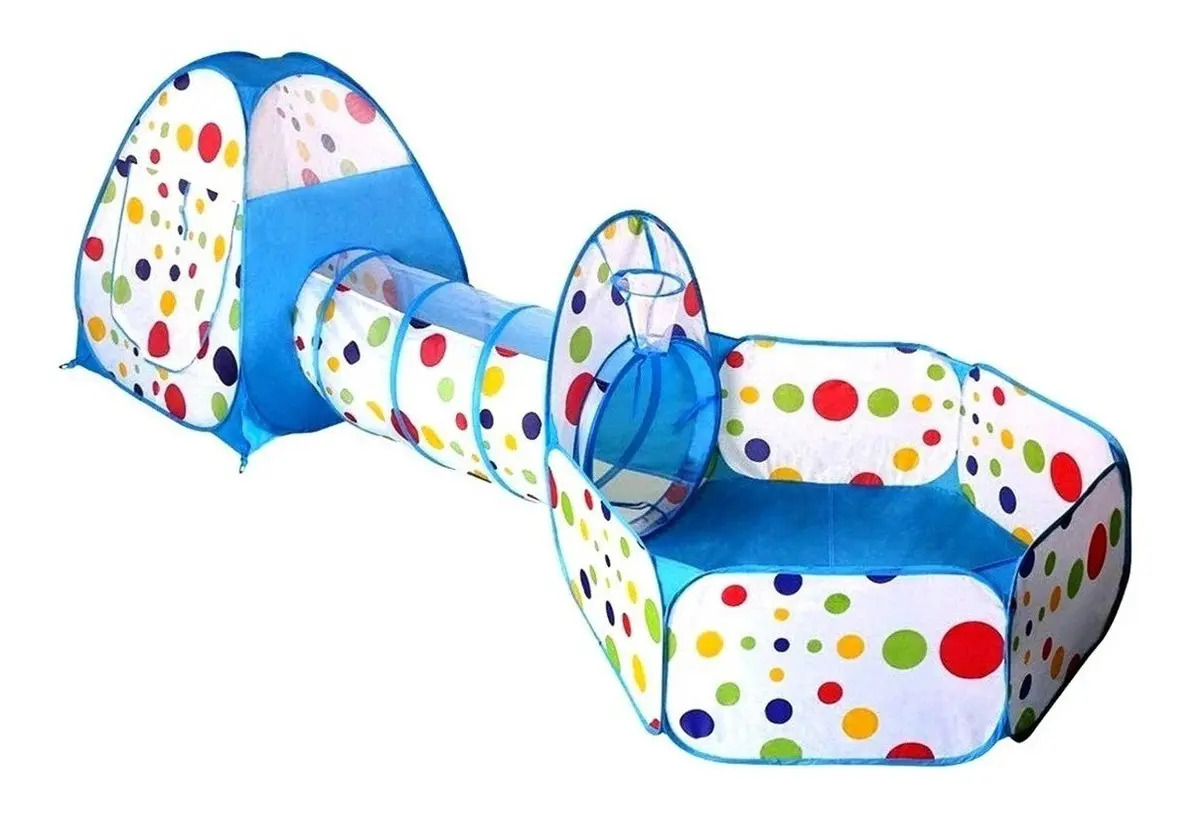 Tunel Alberca Pelotas Gusano Casa Didactico 3 En 1 Canasta Color Azul