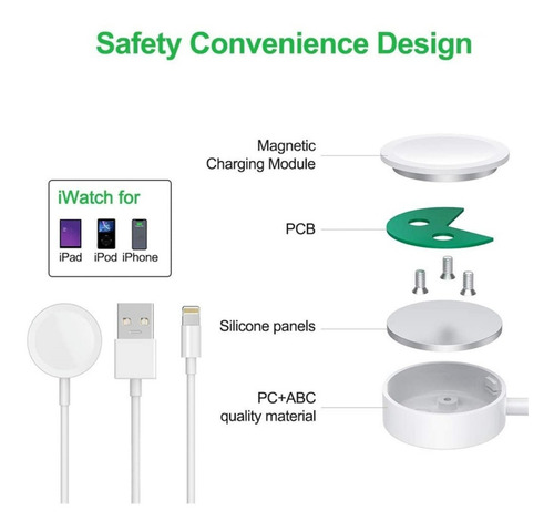 Imagen 5 de 8 de Cargador Magnético 2 En 1 Para Apple Watch / iPhone / iPad