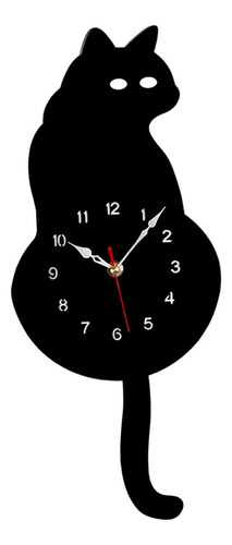 Reloj De Pared De Péndulo De Gato Silencioso Con Negro