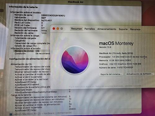 Imagen 7 de 10 de Macbook Air A1466 I5 8gb De Ram 256gb Ssd + Cargador - Leer