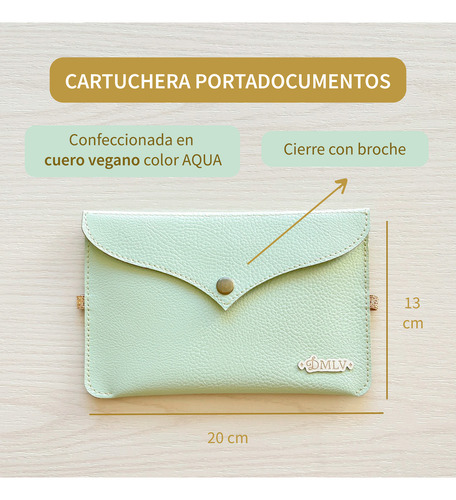 Cartuchera Portadocumentos Con Elástico Cuero Ecológico Color Aqua