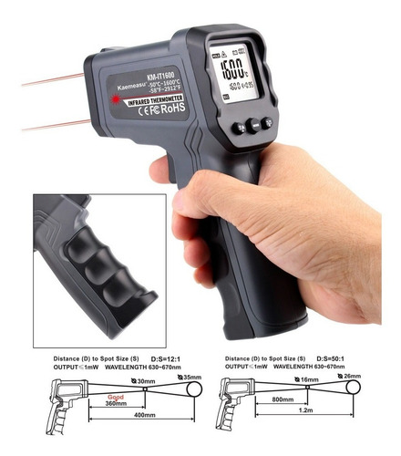 Termometro De Mano Industrial Digital Laser Infrarrojo 1300c