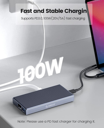 9 Es 1 Nvme Ssd Dock Pd100w Rj45 Hdmi 4k @60hz 3.5mm Orico