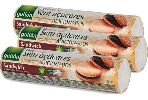 3x Bisoito Gullon Zero Açucar Sandwich Choco 250g