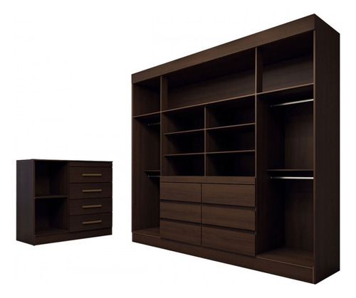 Guarda-roupa Casal Honey 4 Portas Espelho Ébano - Pm Cor Marrom-escuro