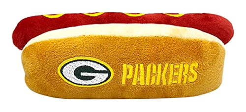 Nfl Green Bay Packers Hot Dog Plush Dog & Cat Squeak Toy - E