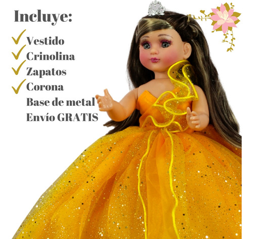 Muñeca Quinceañera Recuerdo 15 Años Amarillo 44 Cm
