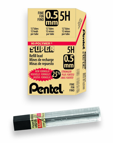 Pentel Super Hi-polymer 144 Minas (12 Tubos) 0.5mm 5h