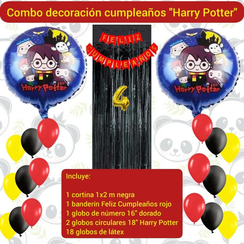 Combo Decoración Cumpleaños Harry Potter Globos Cortina