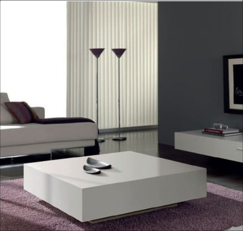 Mesa Ratona Moderna Cubo Centro Living Melamina 80x80x30 Blanco