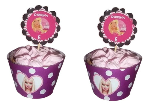 Pinchos Para Cupcakes Pirotines Barbie Personalizados X15