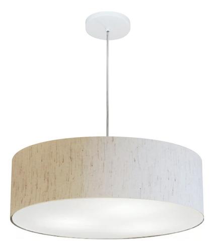 Lustre Pendente Cilíndrico Md-4217 Cúpula em Tecido 50x15cm Linho Bege - Bivolt