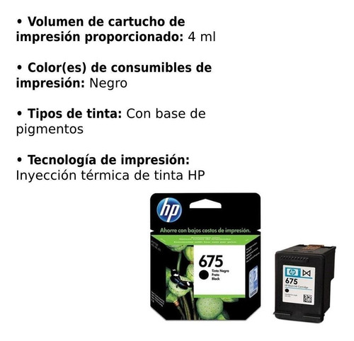 Imagen 3 de 6 de Cartucho De Tinta Hp 675 Negra