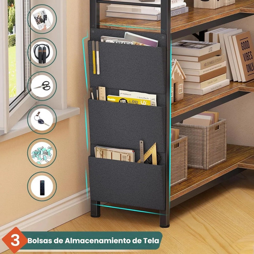 Librero Esquinero De 5 Niveles Con Luz Led Y Organizador Negro