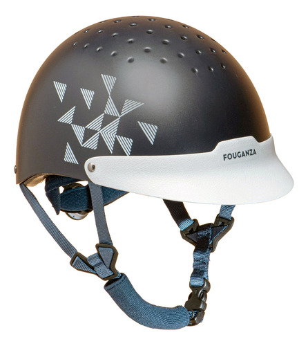 Casco Equitacion 100 Azul Oscuro Y Gris Fouganza Homologado