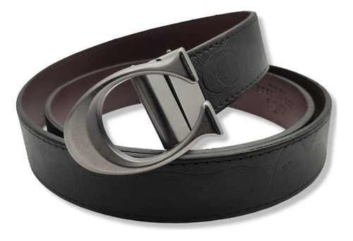 Cinturon Coach Doble Vista Reversible Hombre Mujer Unisex Color Troquelado Diseño De La Tela Hebilla C Talla G (125cm)