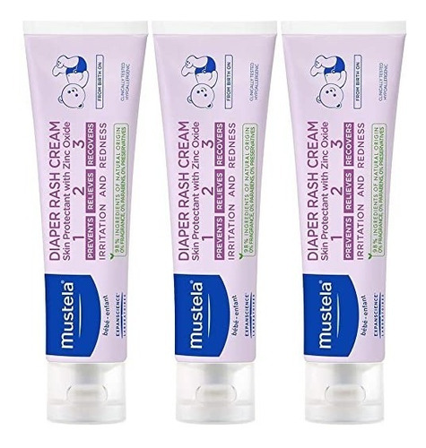 Mustela Baby Pañal Rash Cream 123 -protector De Piel. Pack 3