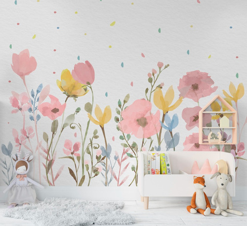 Papel De Parede Jardim Flores Feminino Bebê Infantil - Pp652